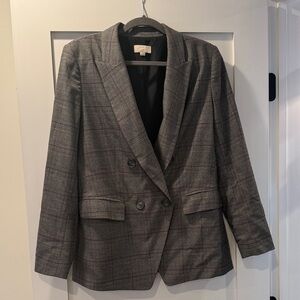Loft Gray Plaid Double-Breasted Blazer